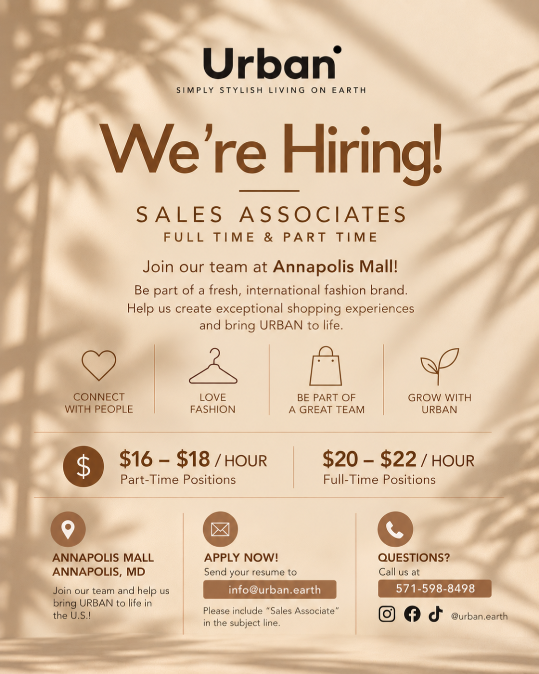 We're Hiring! Join the URBAN Team at Annapolis Mall